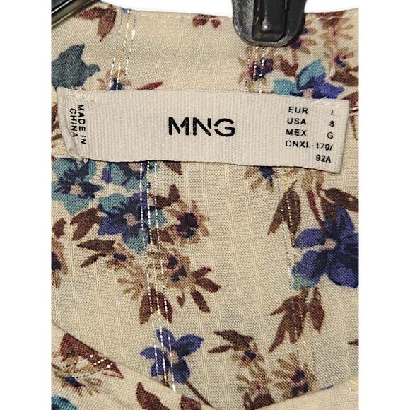 Mango Floral Ruffle Metallic Thread Button Front Coqutte Prairie Blouse Size 8 - Picture 2 of 4